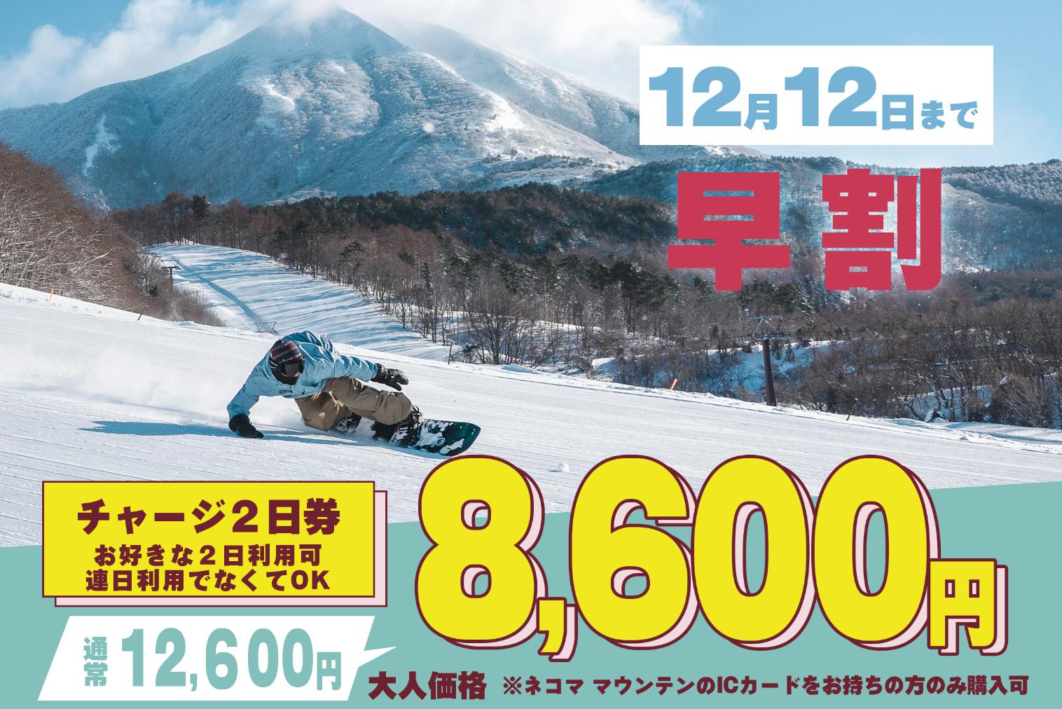 【早割（12/12まで）・チャージ】星野リゾート ネコマ マウンテン　2日券（チャージ）