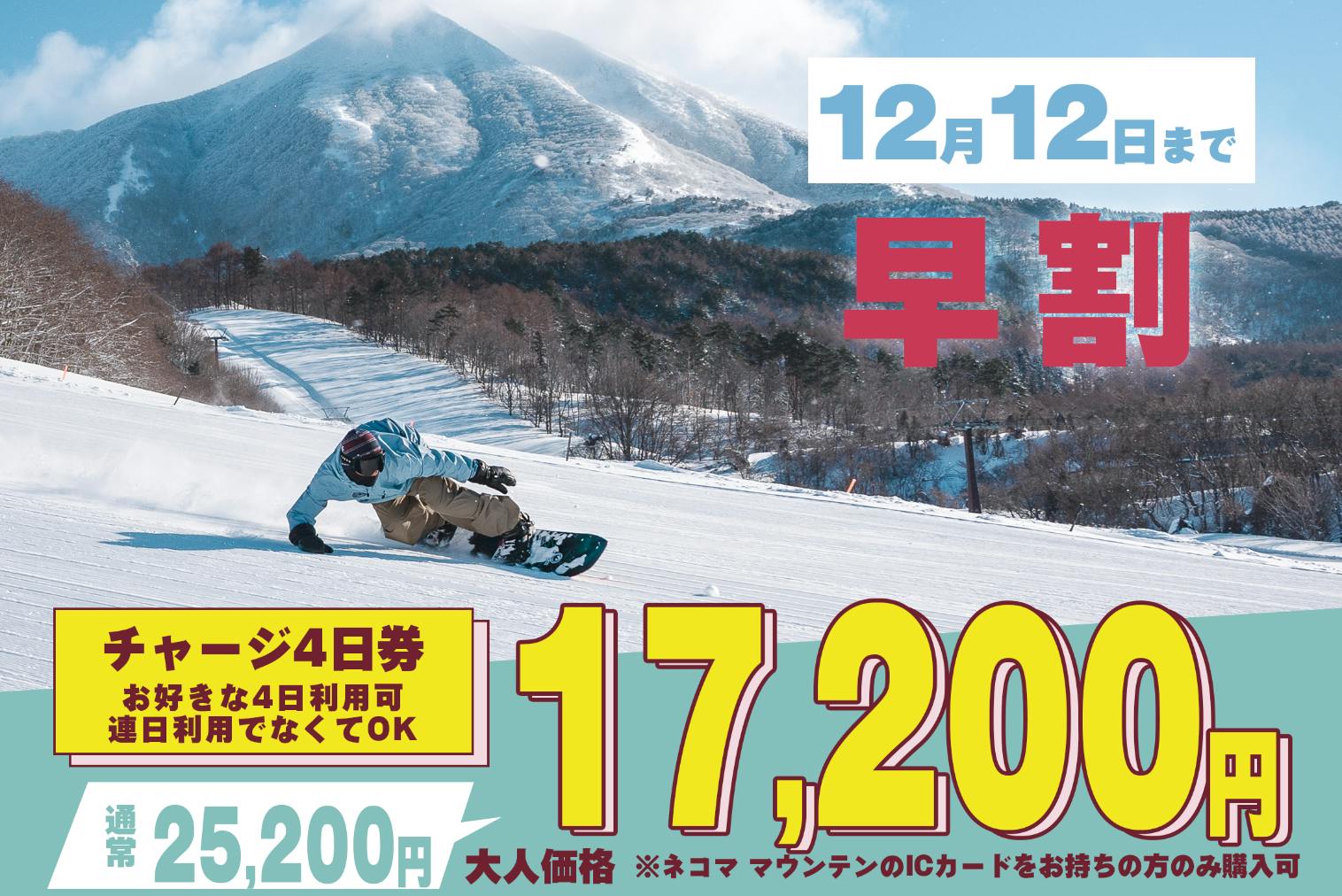 【早割（12/12まで）・チャージ】星野リゾート ネコマ マウンテン　4日券（チャージ）