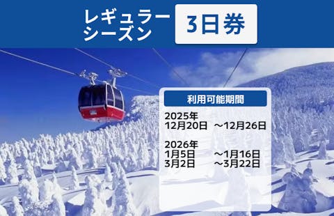 【レギュラーシーズン・600円割引】蔵王温泉スキー場　大人リフト・ロープウェイ 3日券（連続利用）