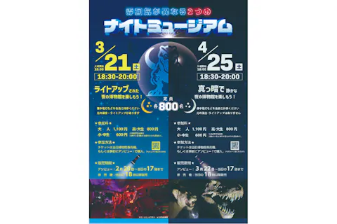 【4/25(土)開催】ナイトミュージアム※予定枚数終了。参加には、当日16時からの整理券（限定400枚）が必要です。