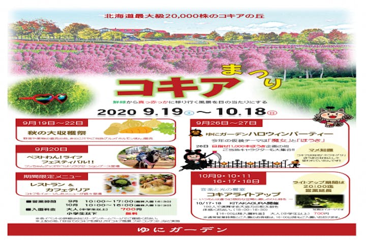 ゆにガーデンコキアのライトアップ