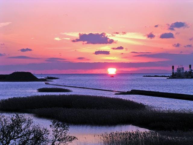 日高川河口からの夕陽