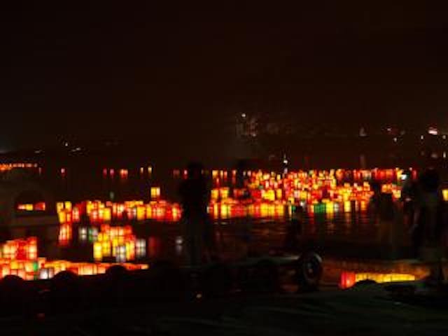 木崎湖花火大会と灯籠流し