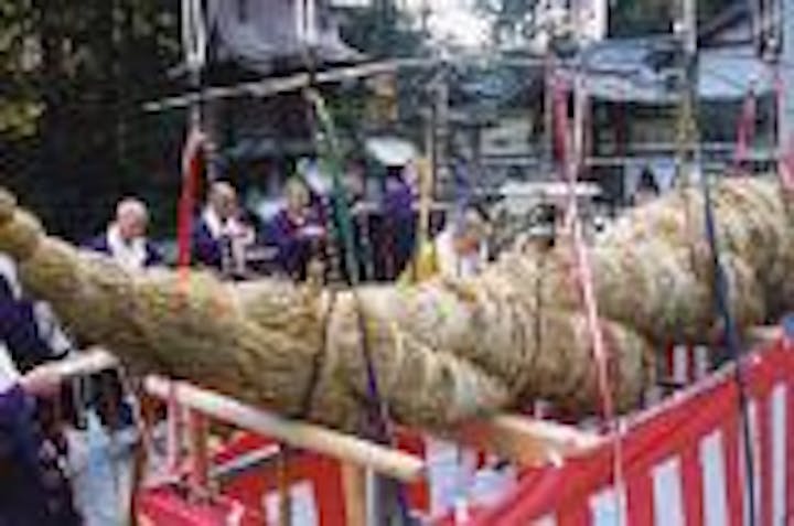宝山寺大鳥居大注連縄奉納
